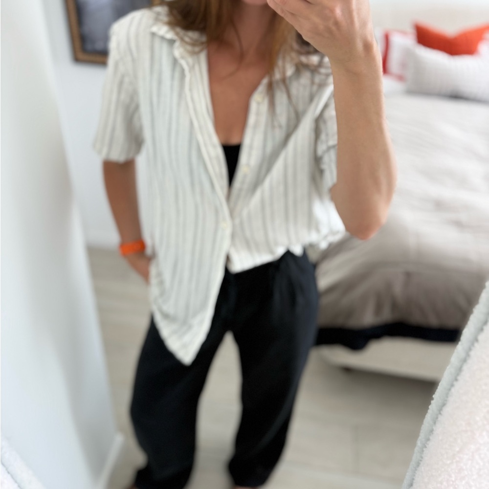 Zara Cream Button-Up Shirt with Black Stripes